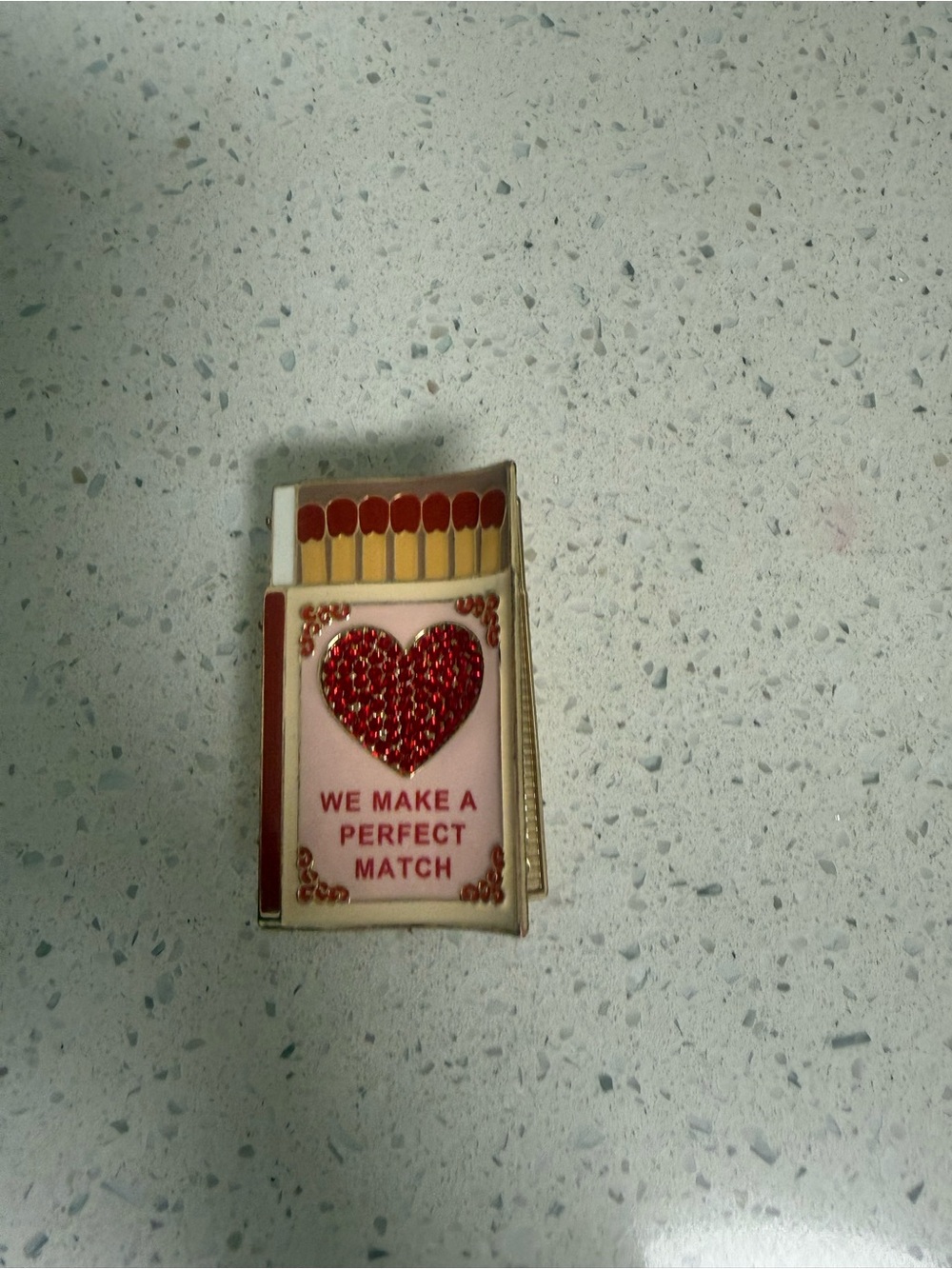 Enamel Matchbook Pin with Red Sparkle Heart